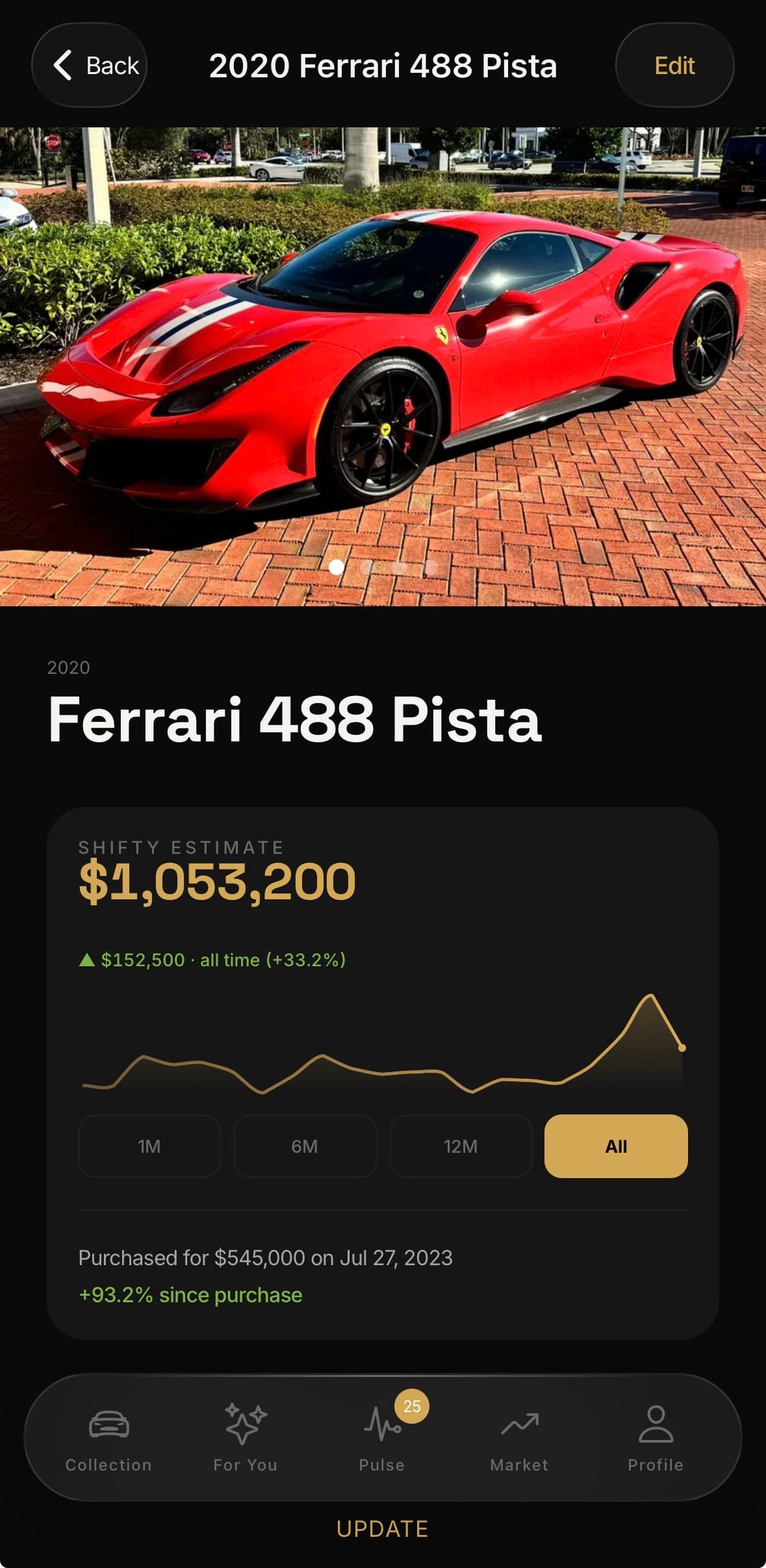 Shifty vehicle detail with a live Shifty Estimate